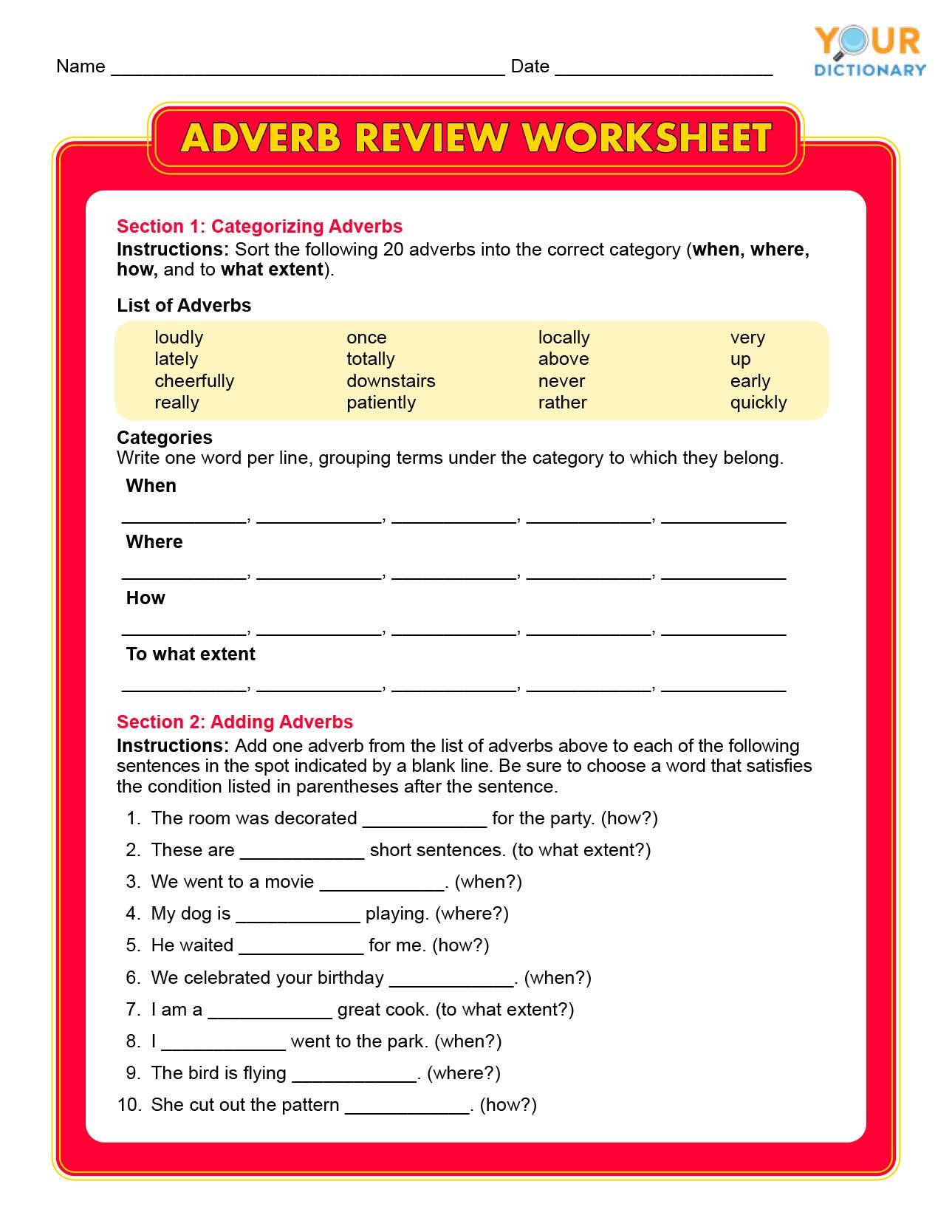 adverb review worksheet