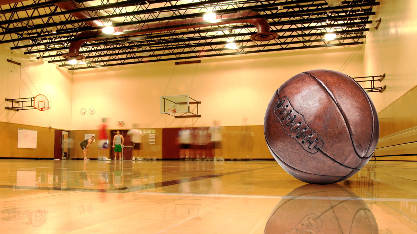 Brown leather basketball court