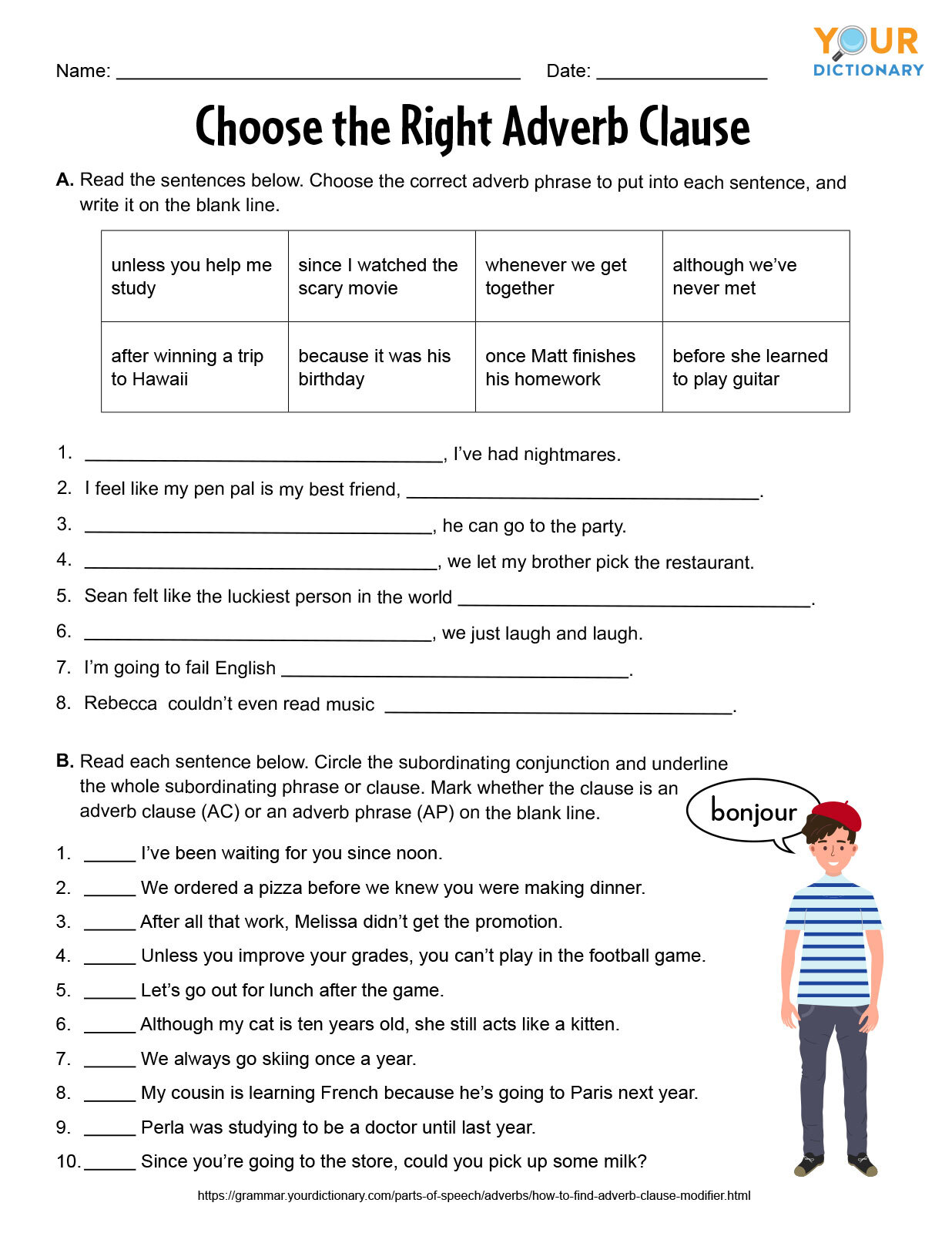 Identify Phrase Or Clause Worksheet