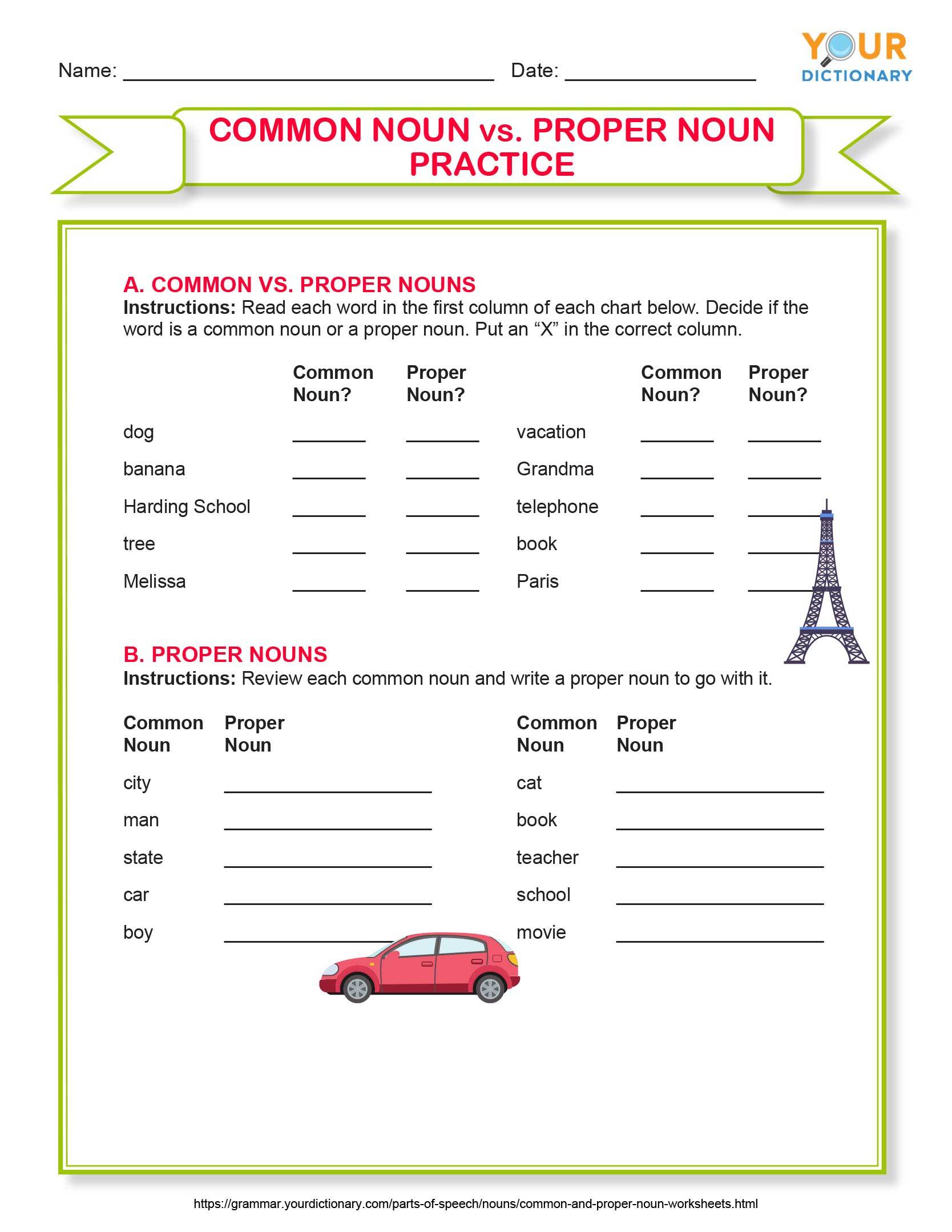 common and proper noun practice worksheet
