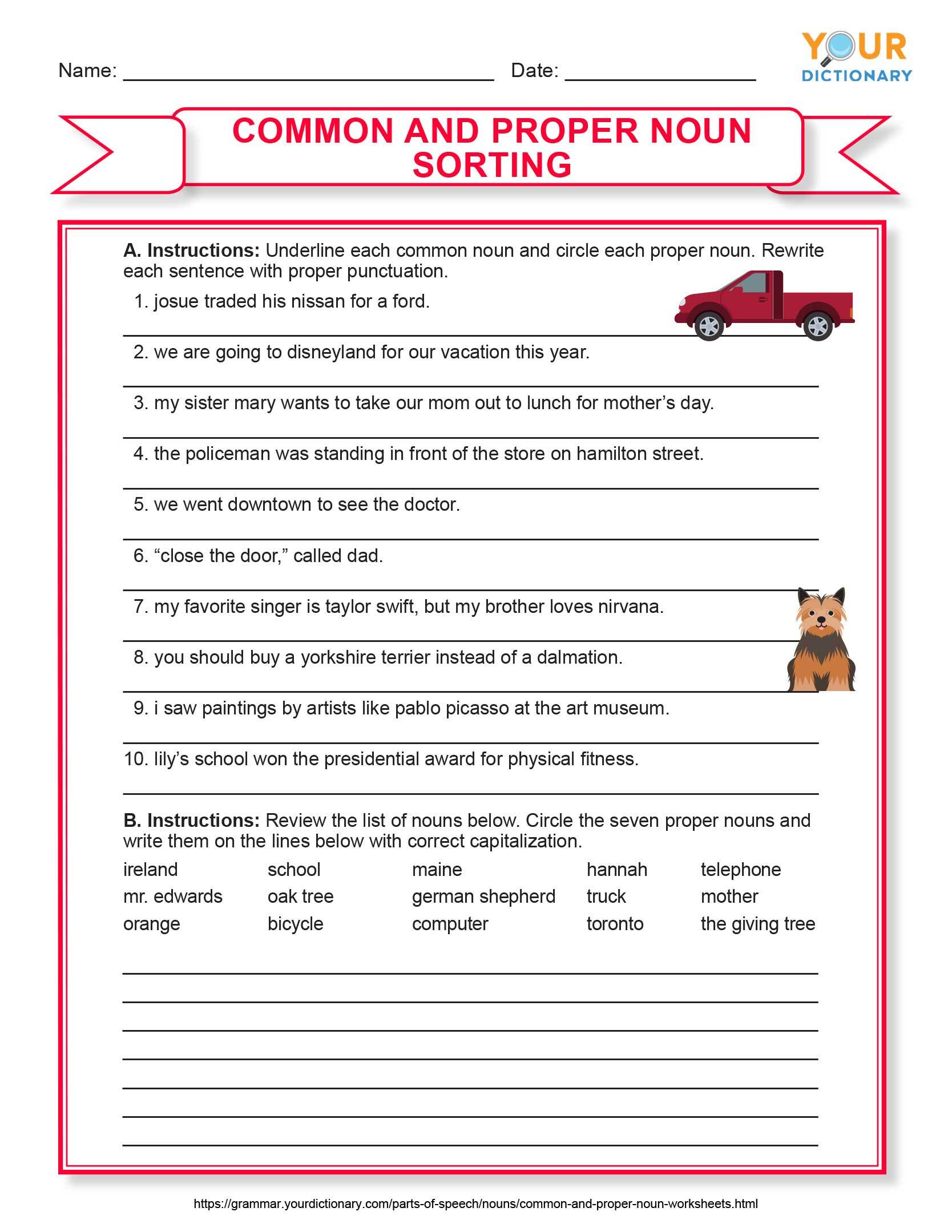 Common Noun And Proper Noun Worksheet For Class With Answers Common 