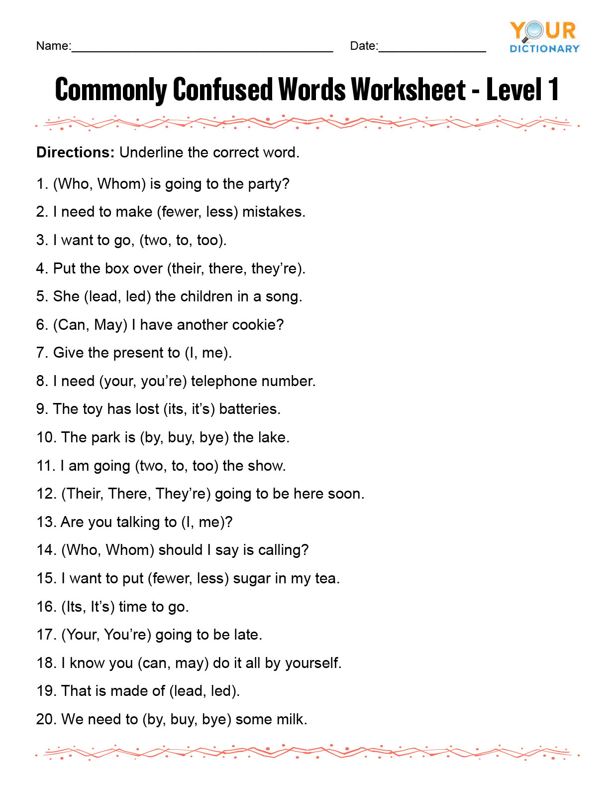 Commonly Confused Words Worksheet