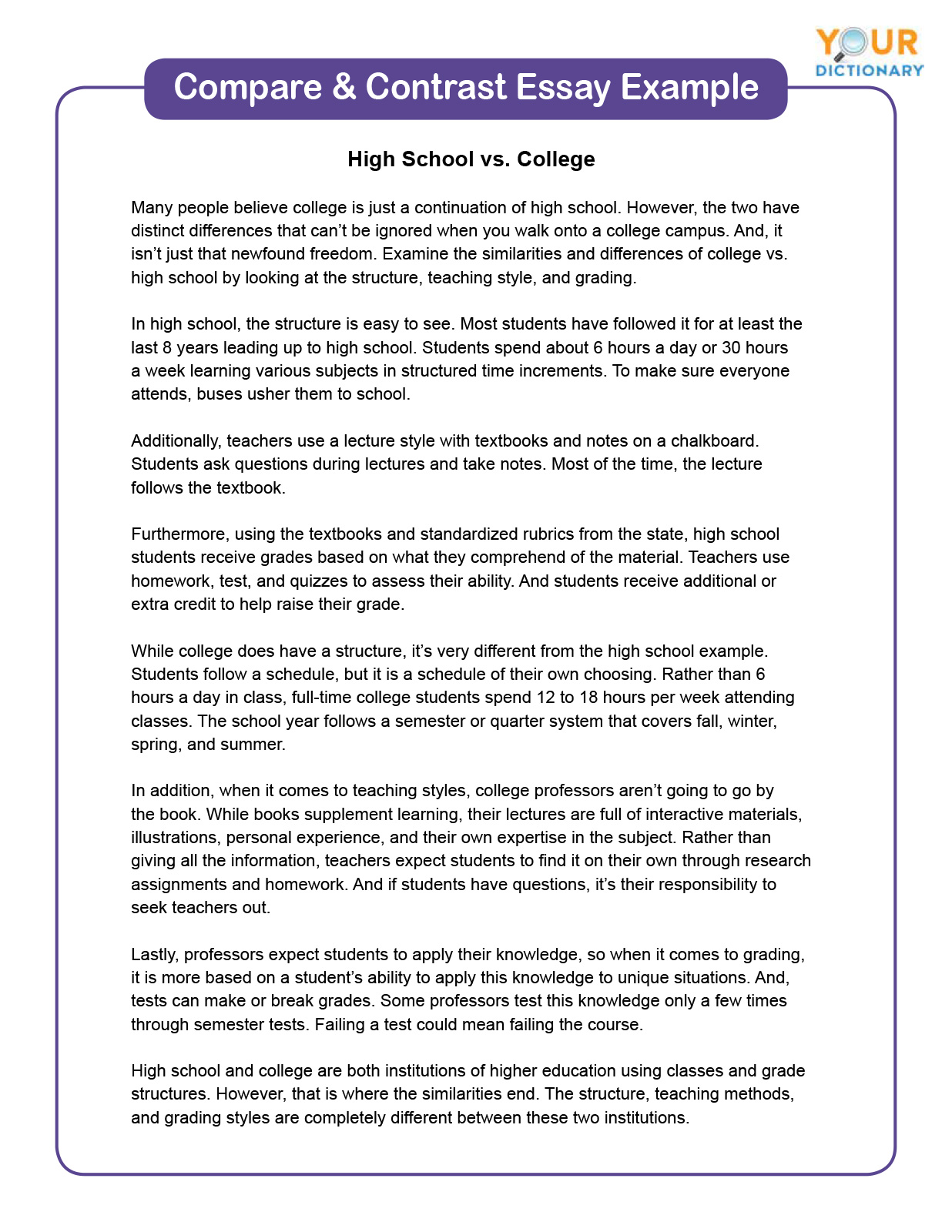 compare and contrast essay about junior and senior high school