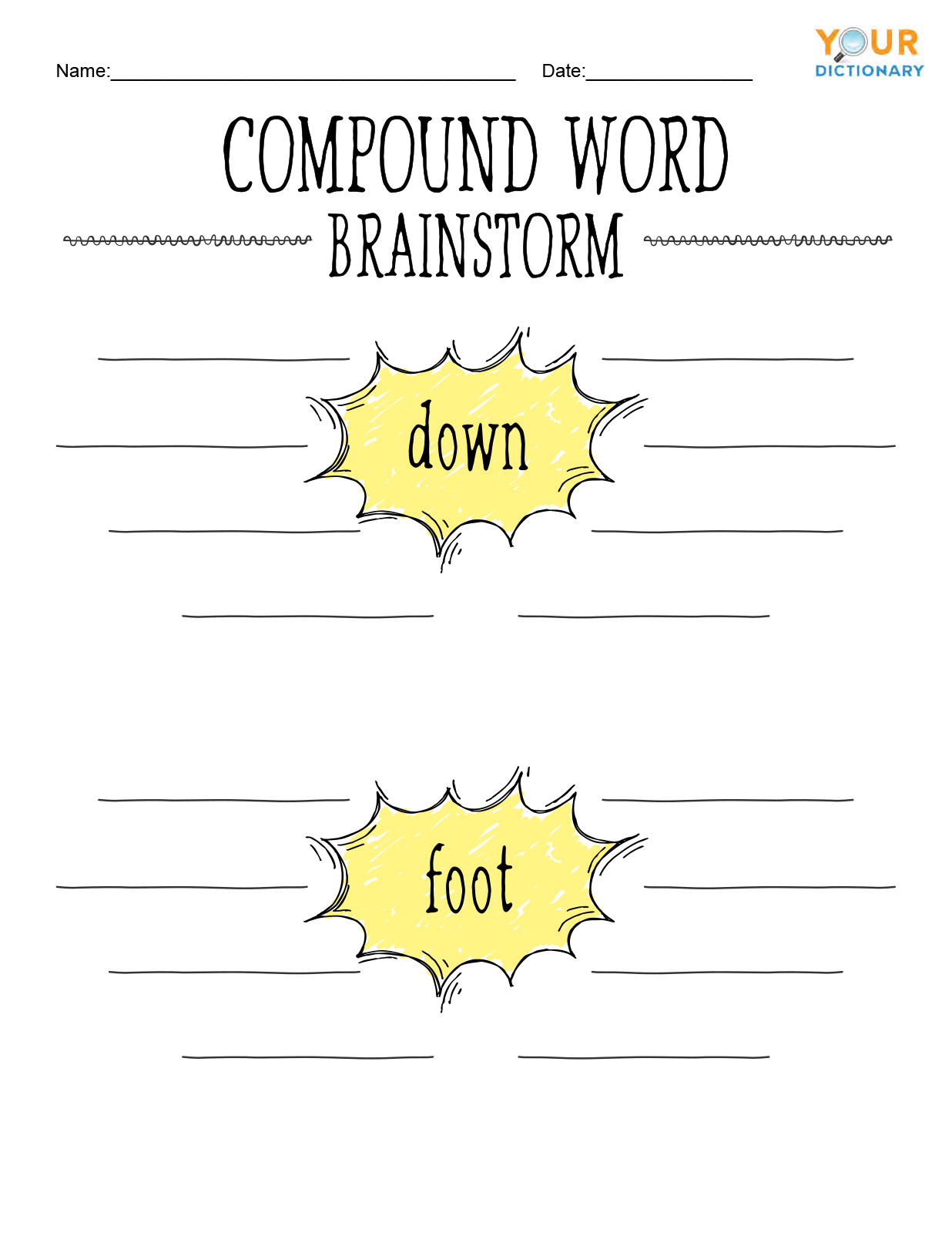 Compound Word Brainstorm Worksheet