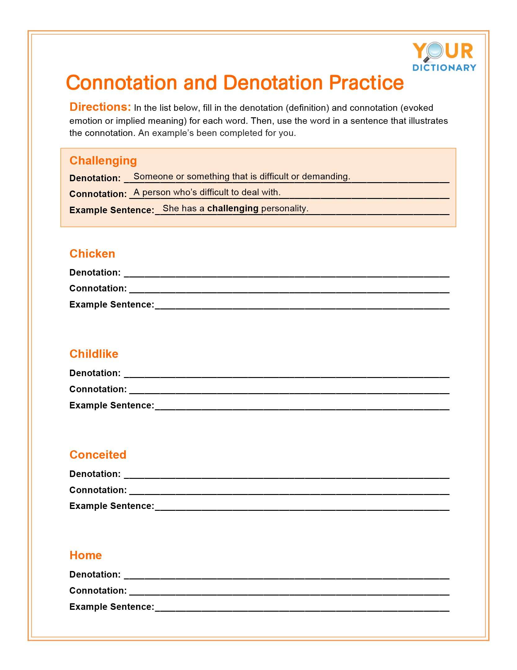 connotation and denotation practice worksheet
