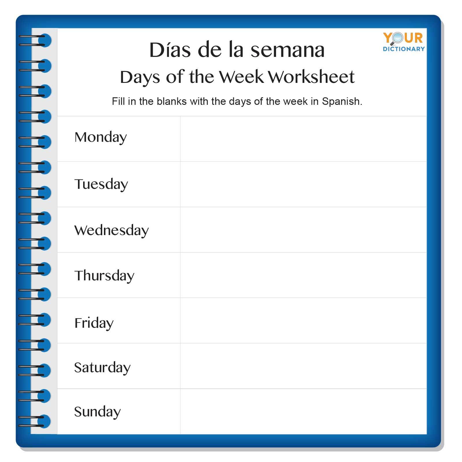 days of the week worksheet