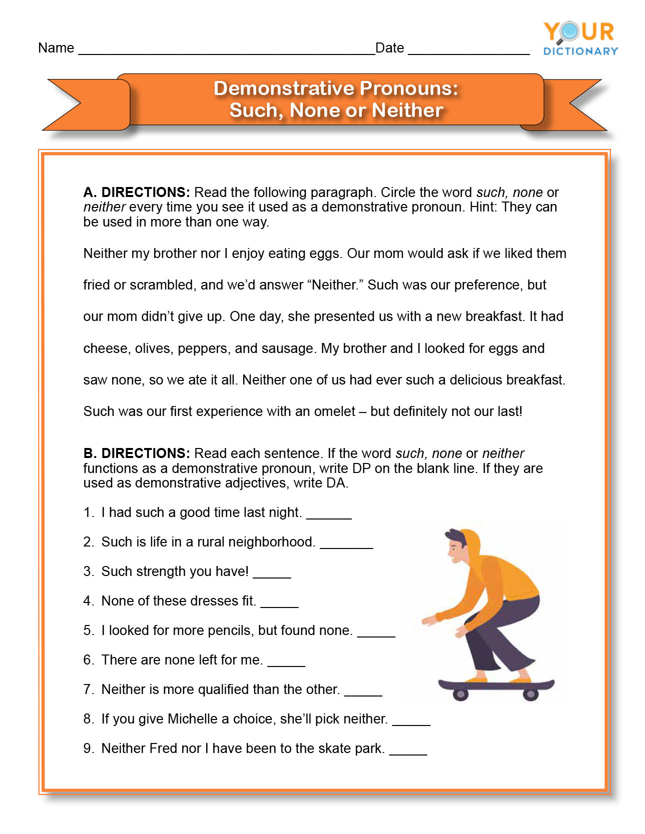 Demonstrative Pronoun Worksheets