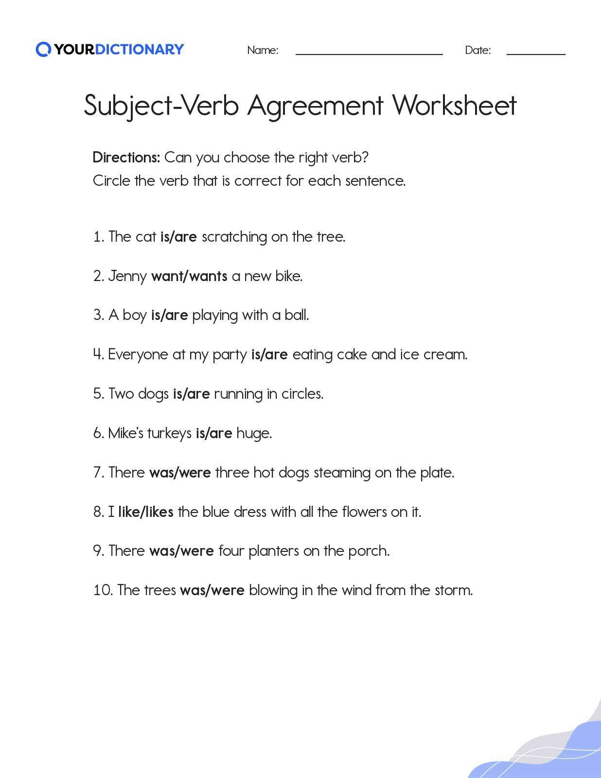 Subject And Verb Agreement Worksheets Photos