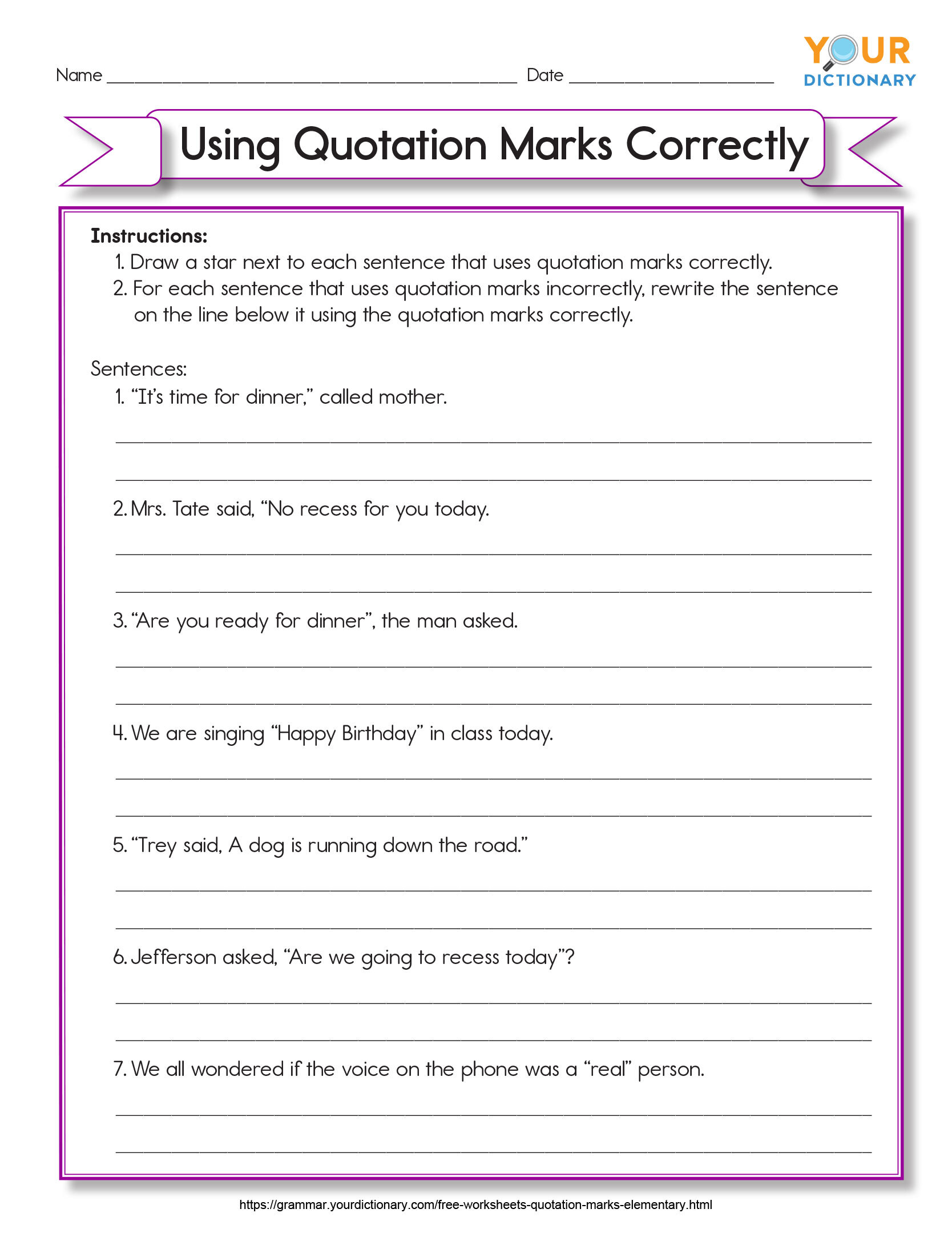 elementary using quotation marks correctly worksheet