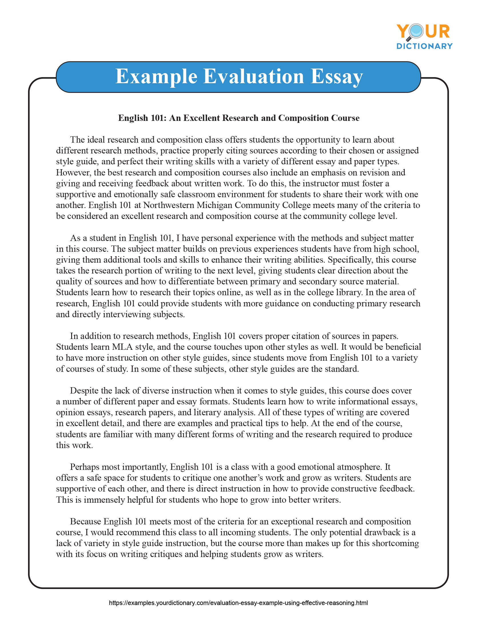 argument of evaluation essay example