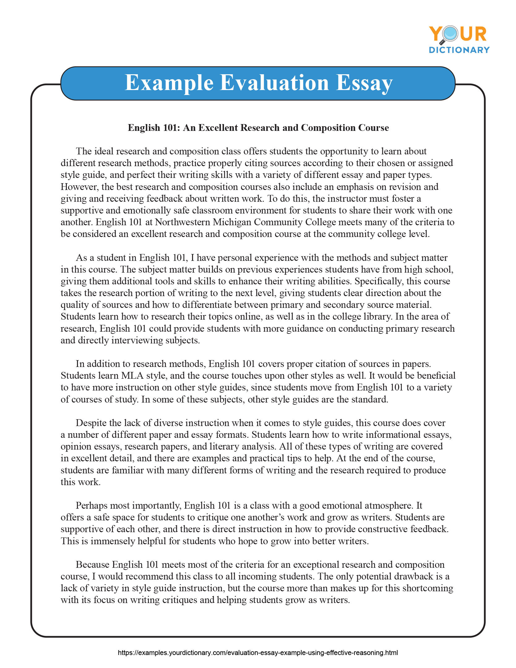 example of evaluation in an essay