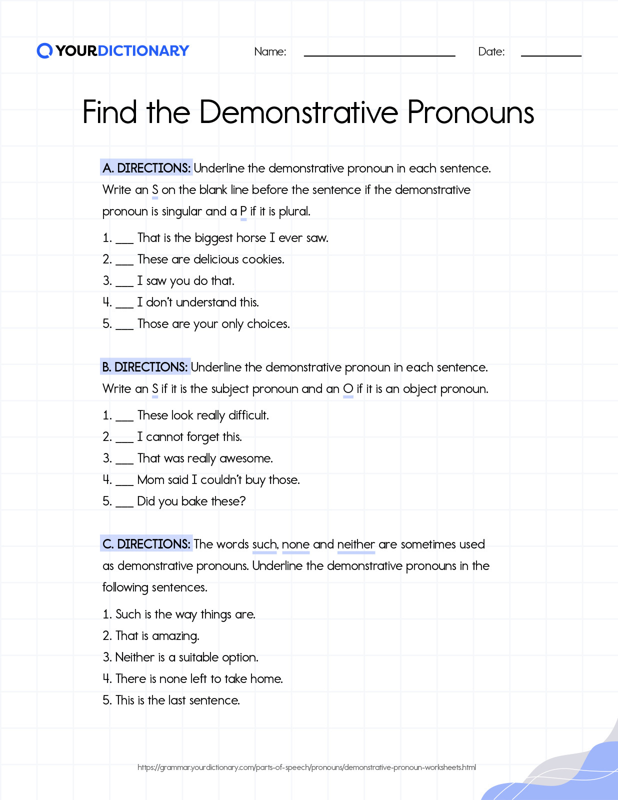 Find the demonstrative pronouns worksheet