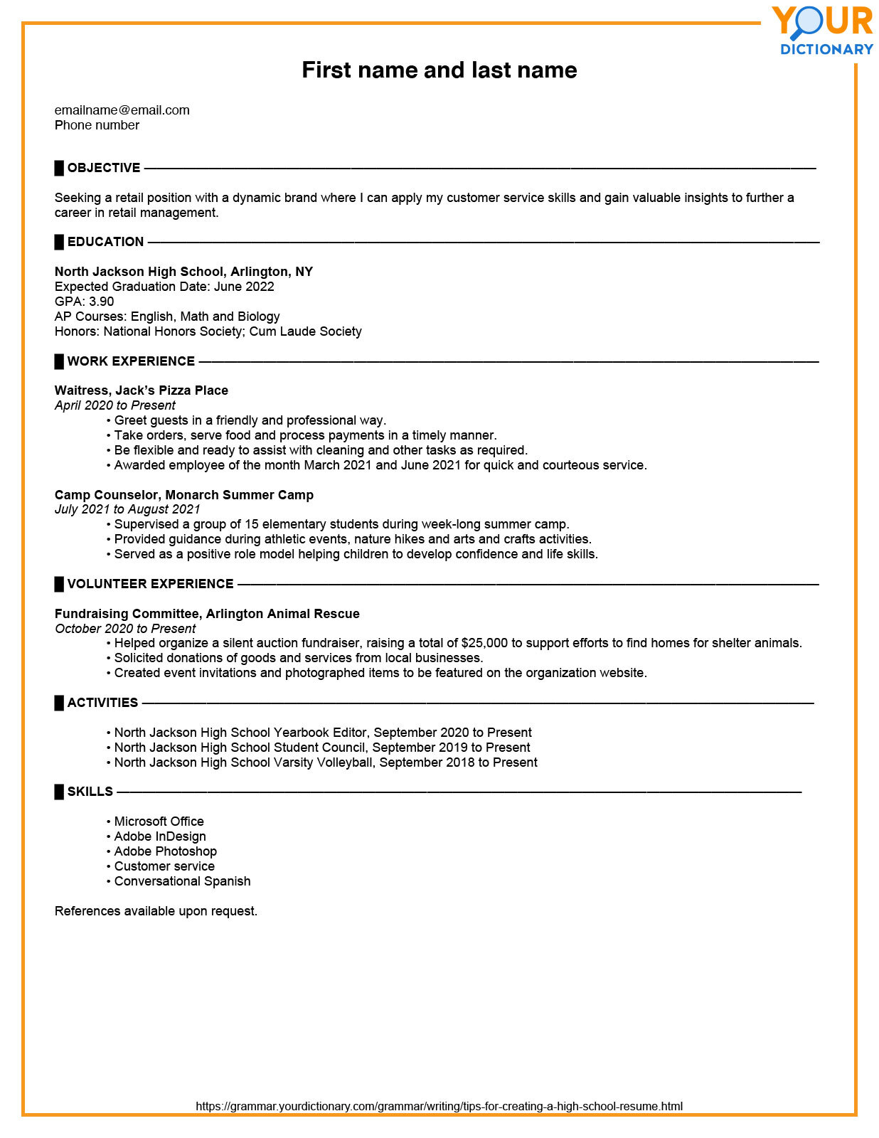 editable printable high school resume template