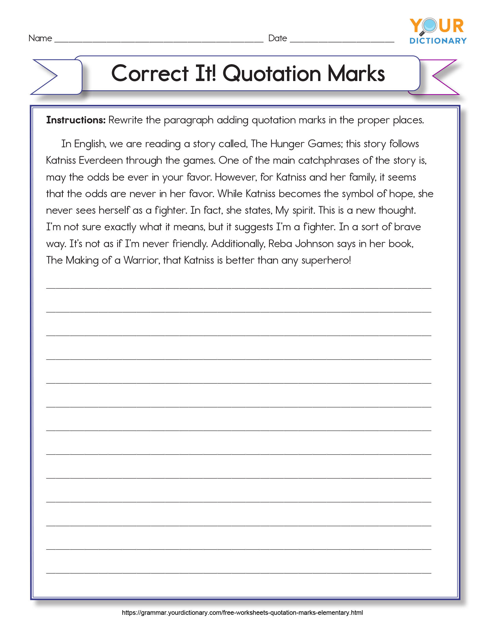 higher elementary correct it! quotation marks worksheet
