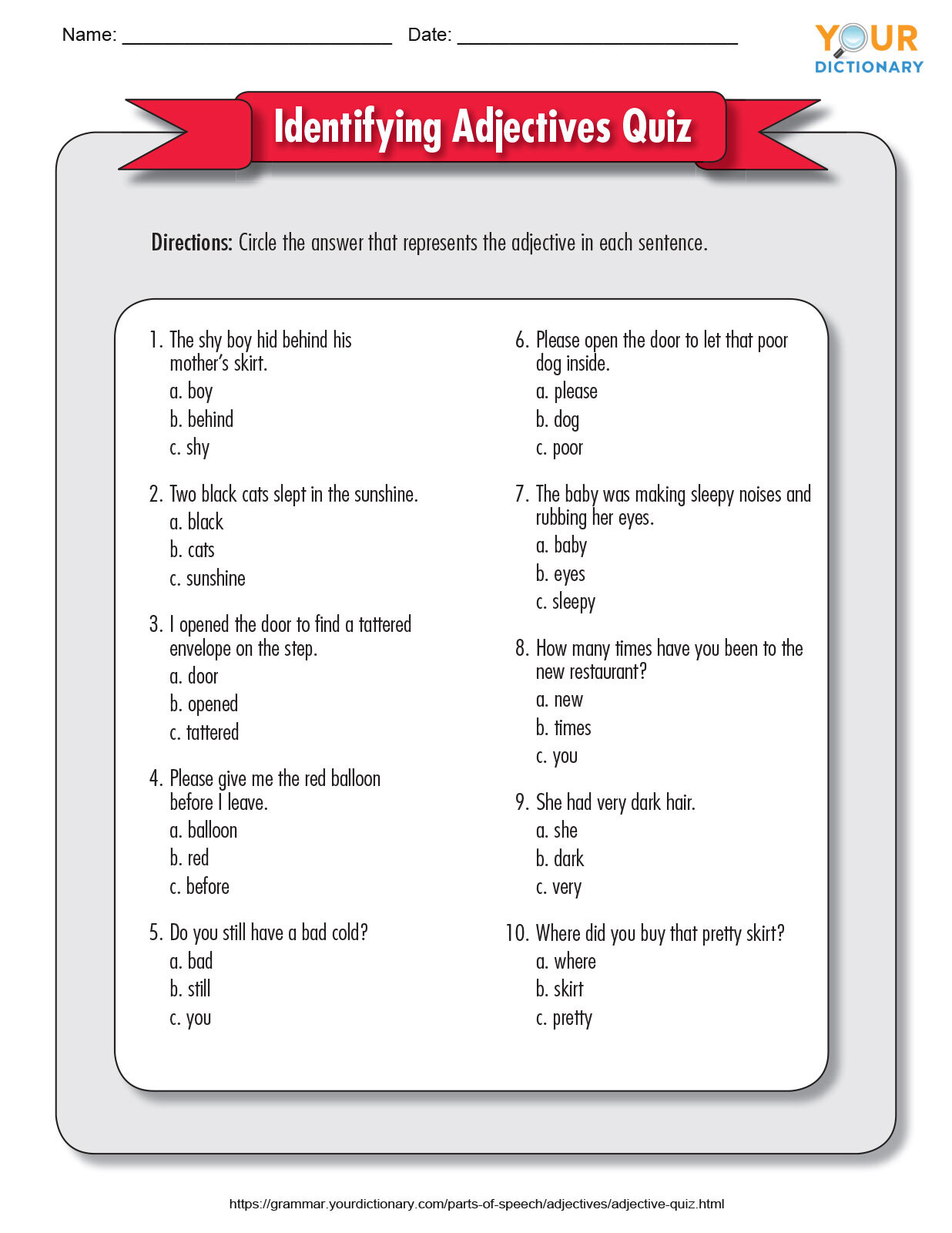 Adjective Quizzes Printables To Practice The Essentials