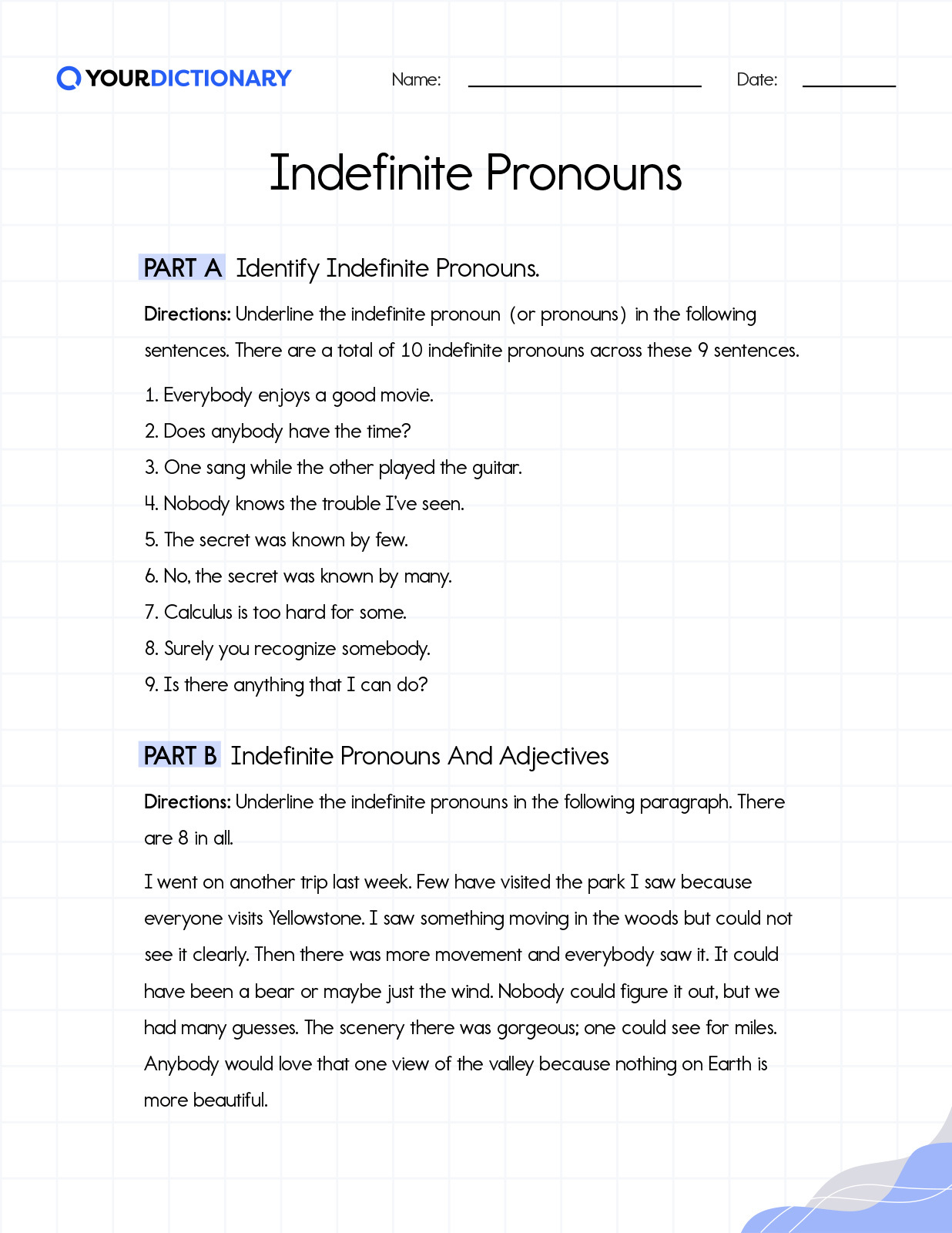 indefinite pronouns worksheet