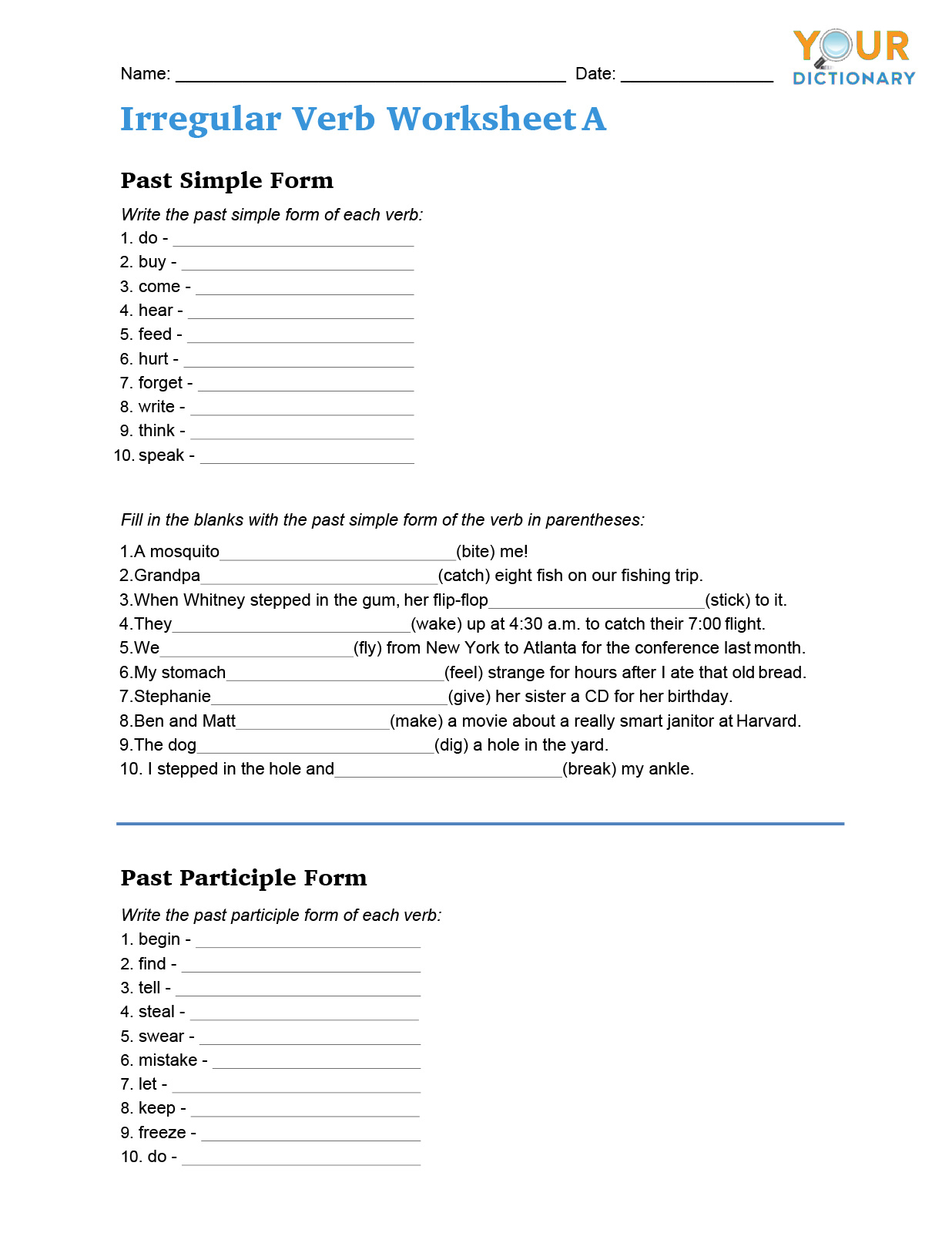 Regular And Irregular Verbs Worksheets Grade 5 Pdf Free Preschool 