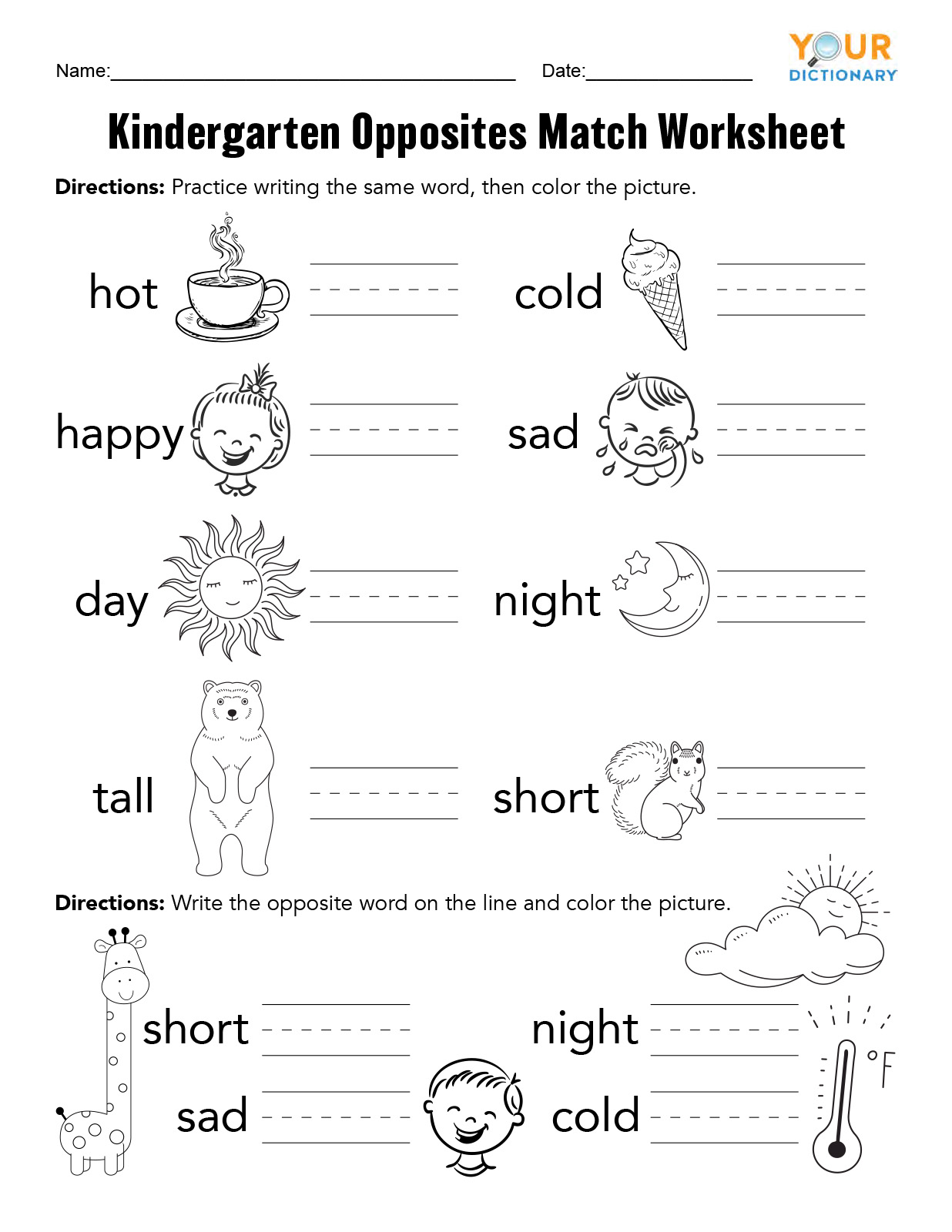 Opposites Worksheets For Kindergarten Printable Kindergarten Worksheets