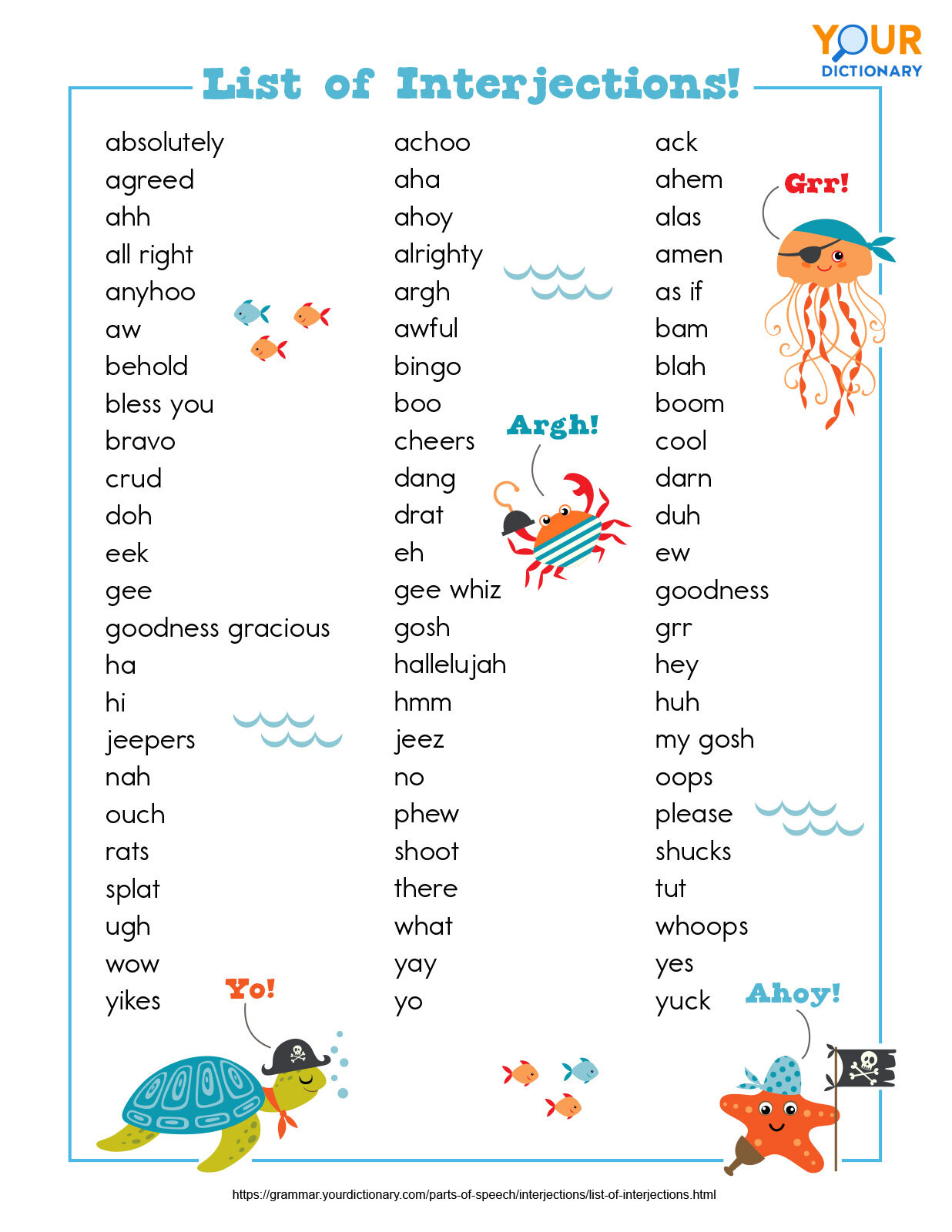 List Of Interjections For Kids