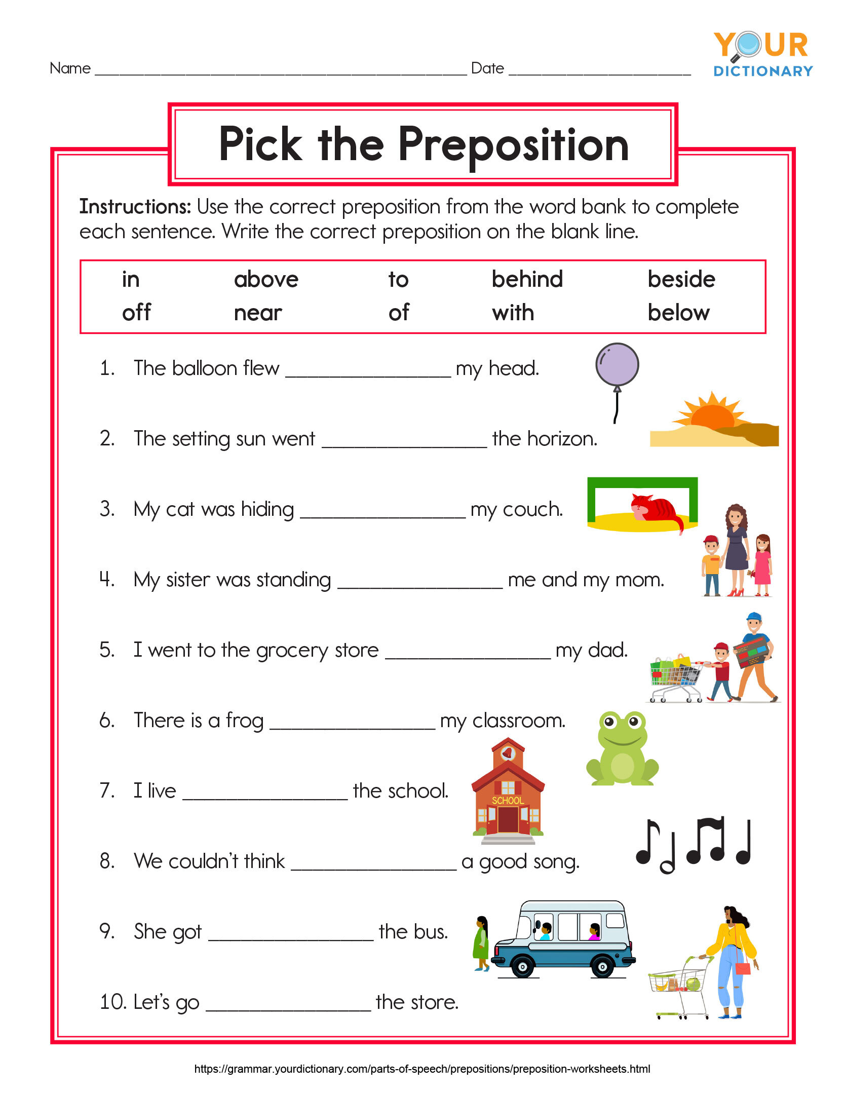 lower elementary preposition worksheet