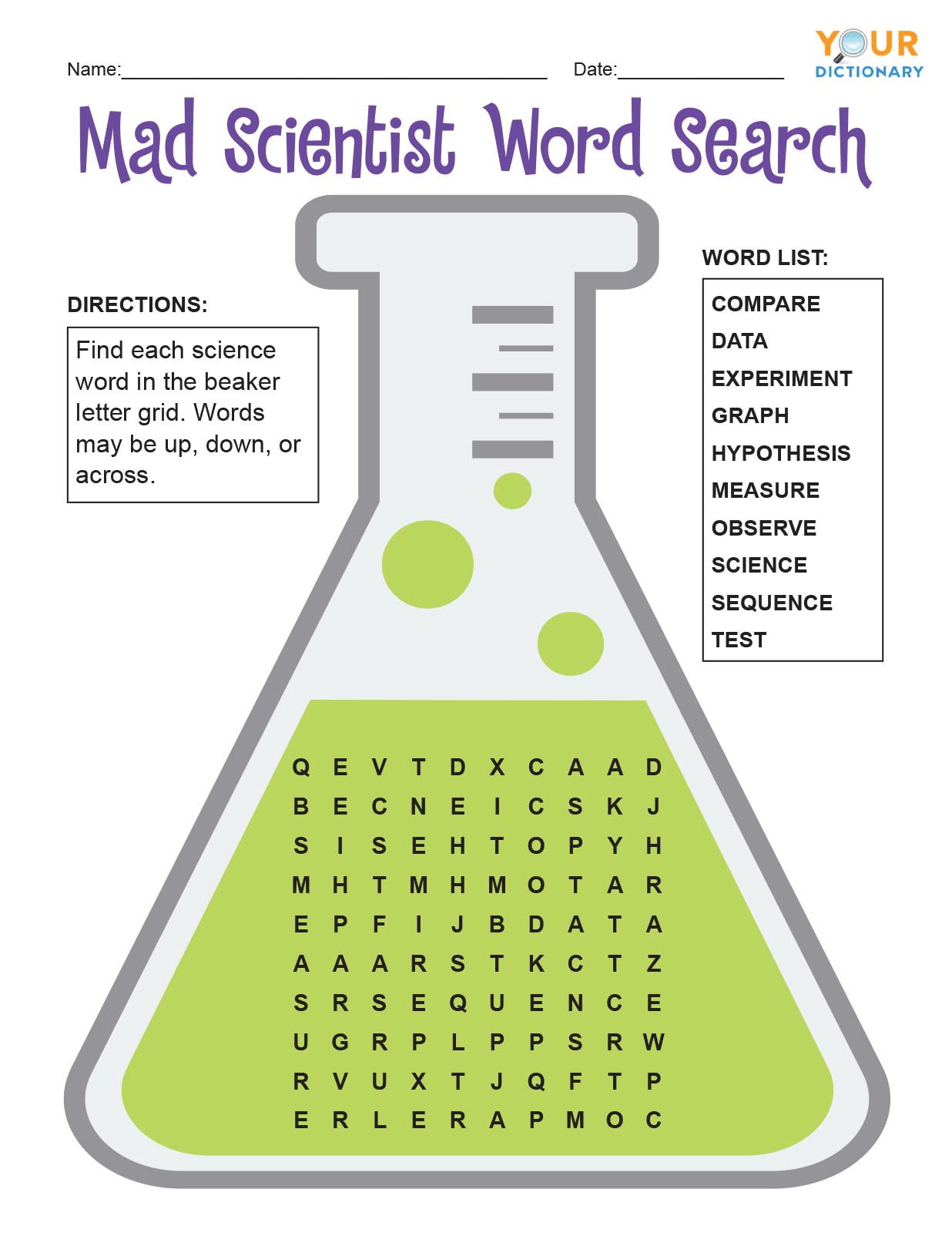 Mad Scientist Word Search