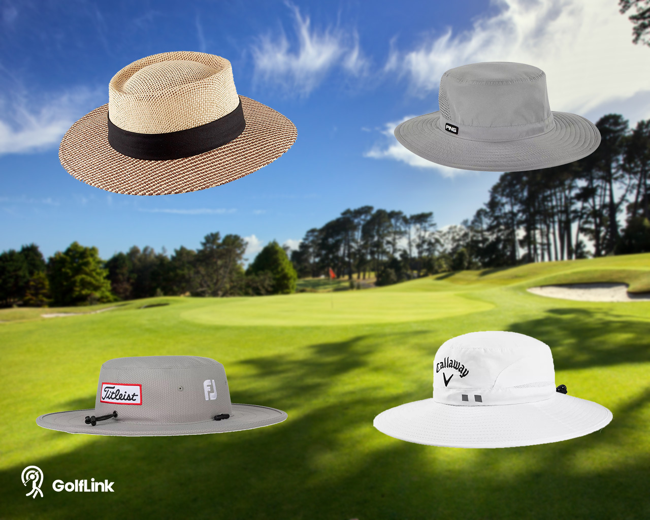 men's sun hats on golf background