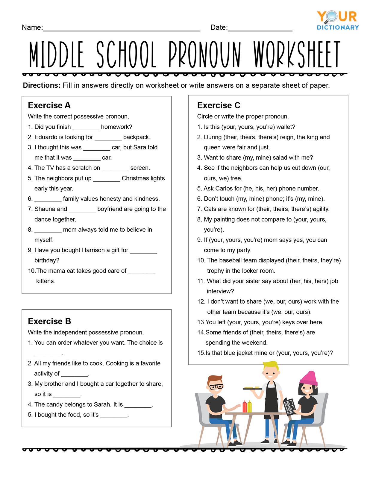 types of pronouns worksheets