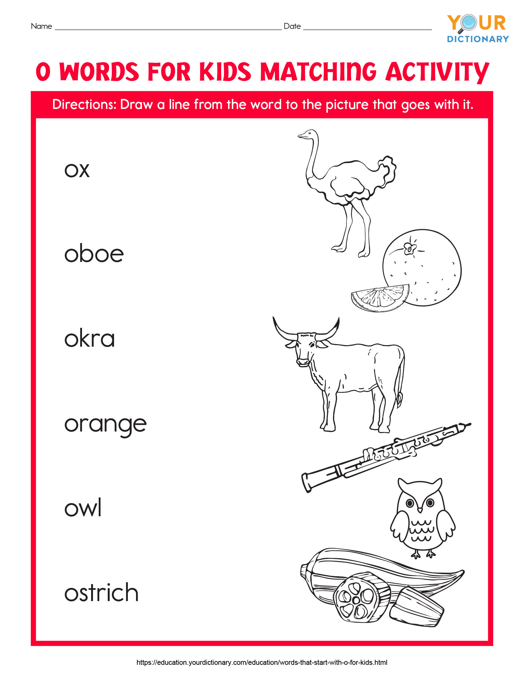 Words That Start With O For Kids