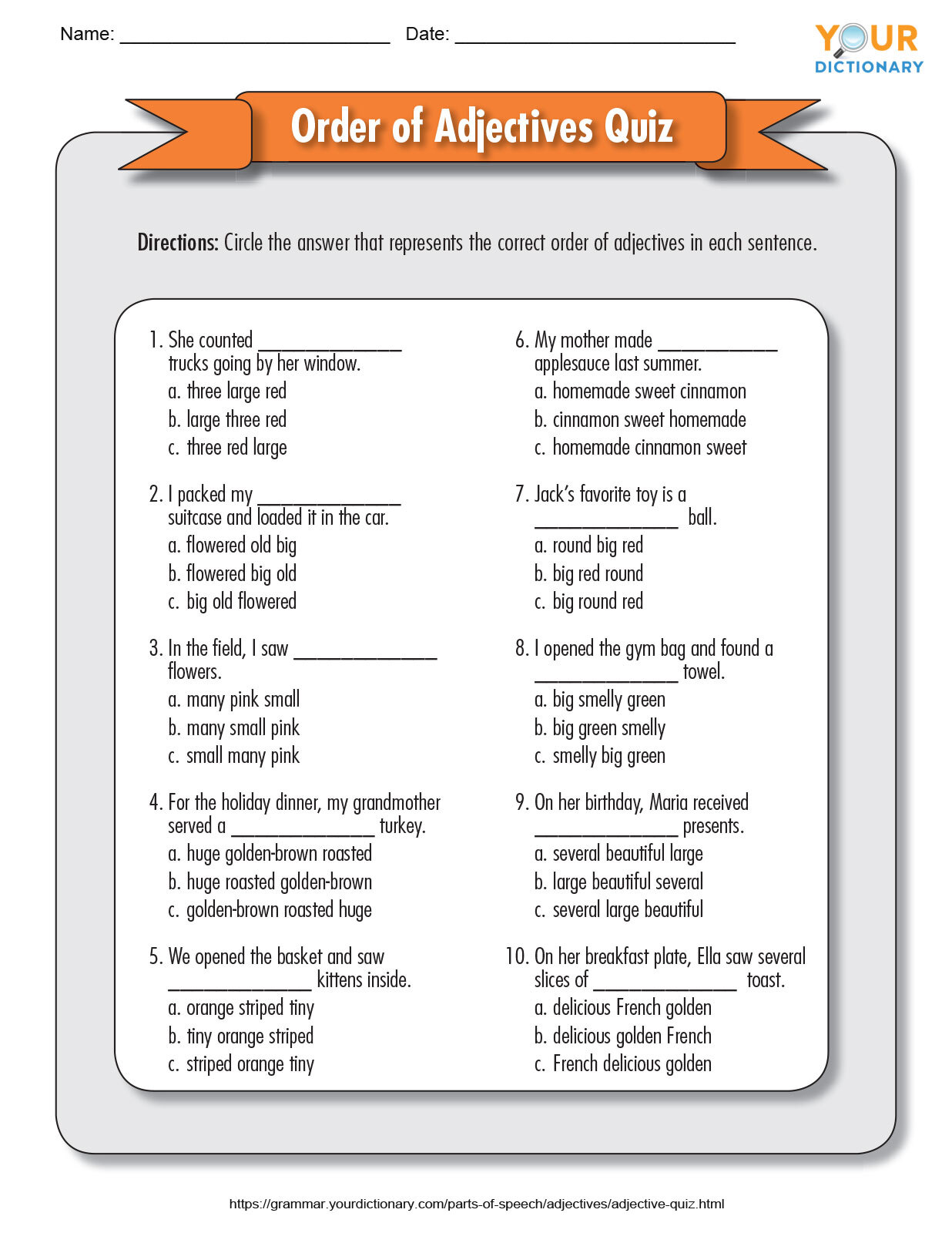 Adjective Quizzes Printables To Practice The Essentials