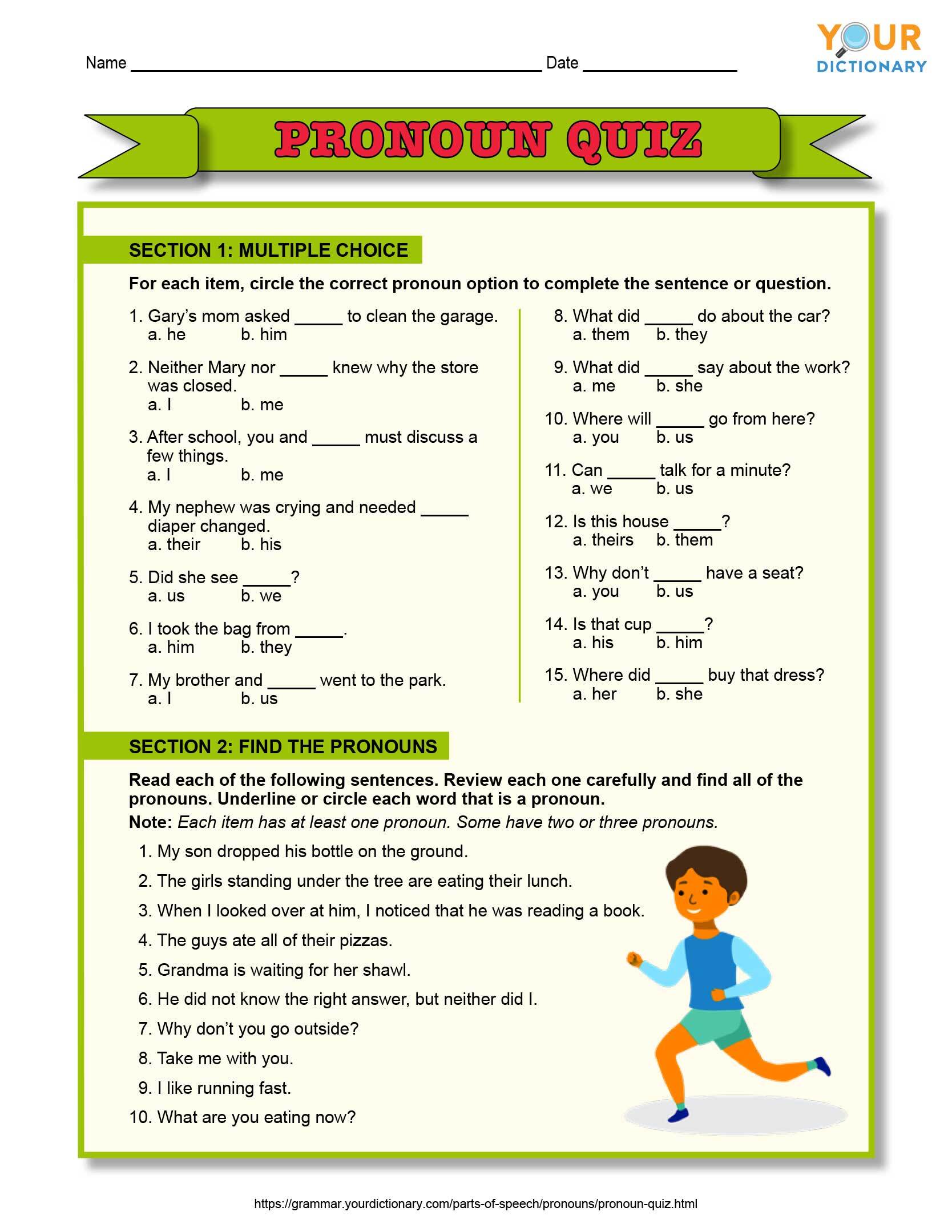 printable pronoun quiz
