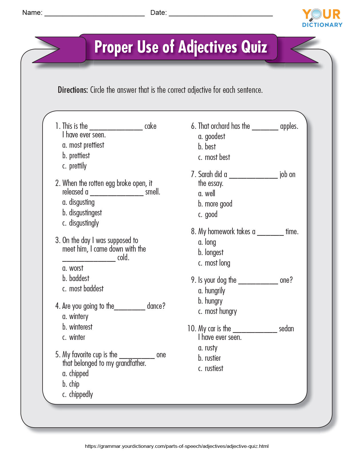 Proper Order Of Adjectives Worksheets K5 Learning Order Of Adjectives 