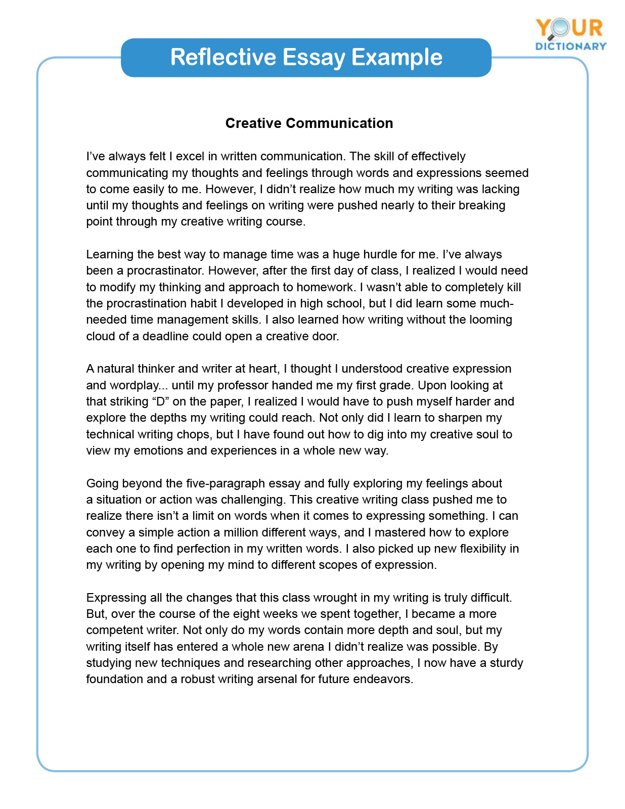 Reflective essay example using communication