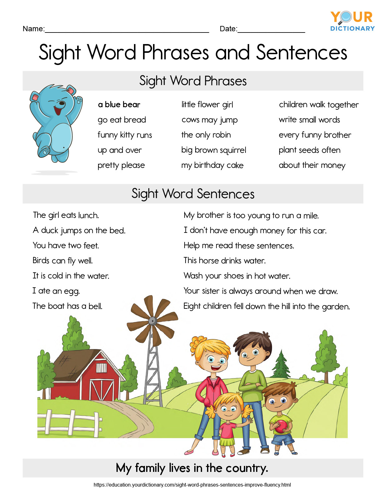 Sight Word Phrases And Sentences To Improve Fluency