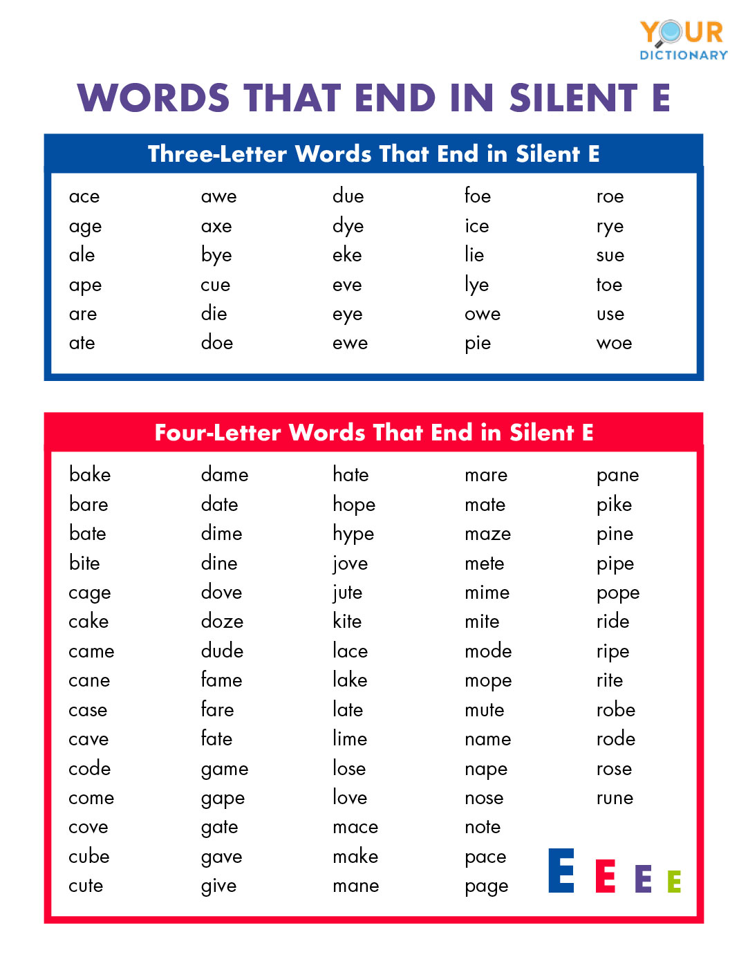 Silent E Words With Long E