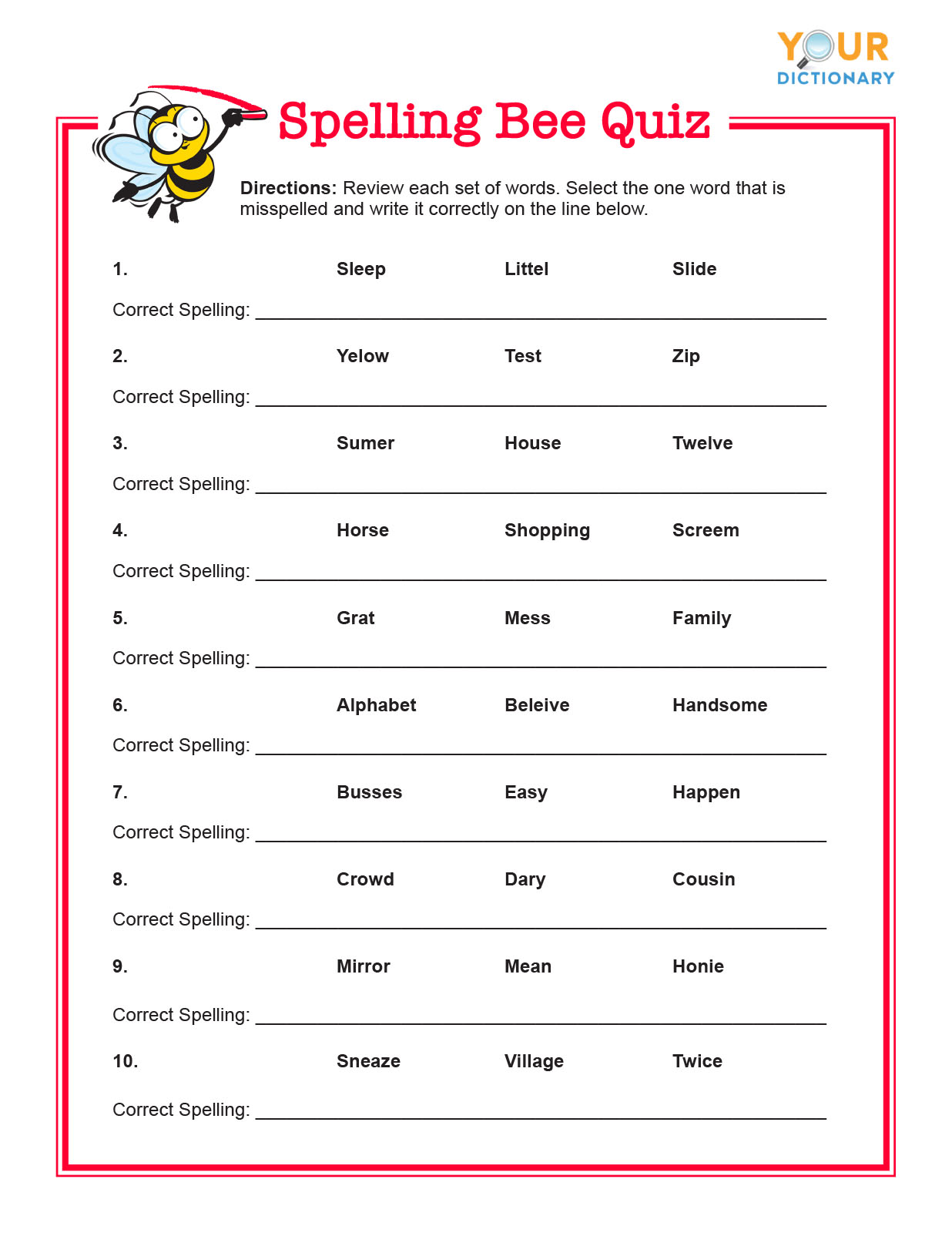 free spelling printables