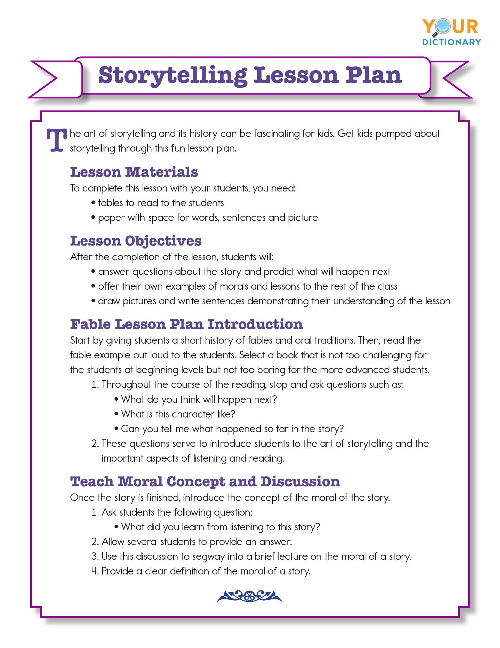 storytelling lesson plan printable