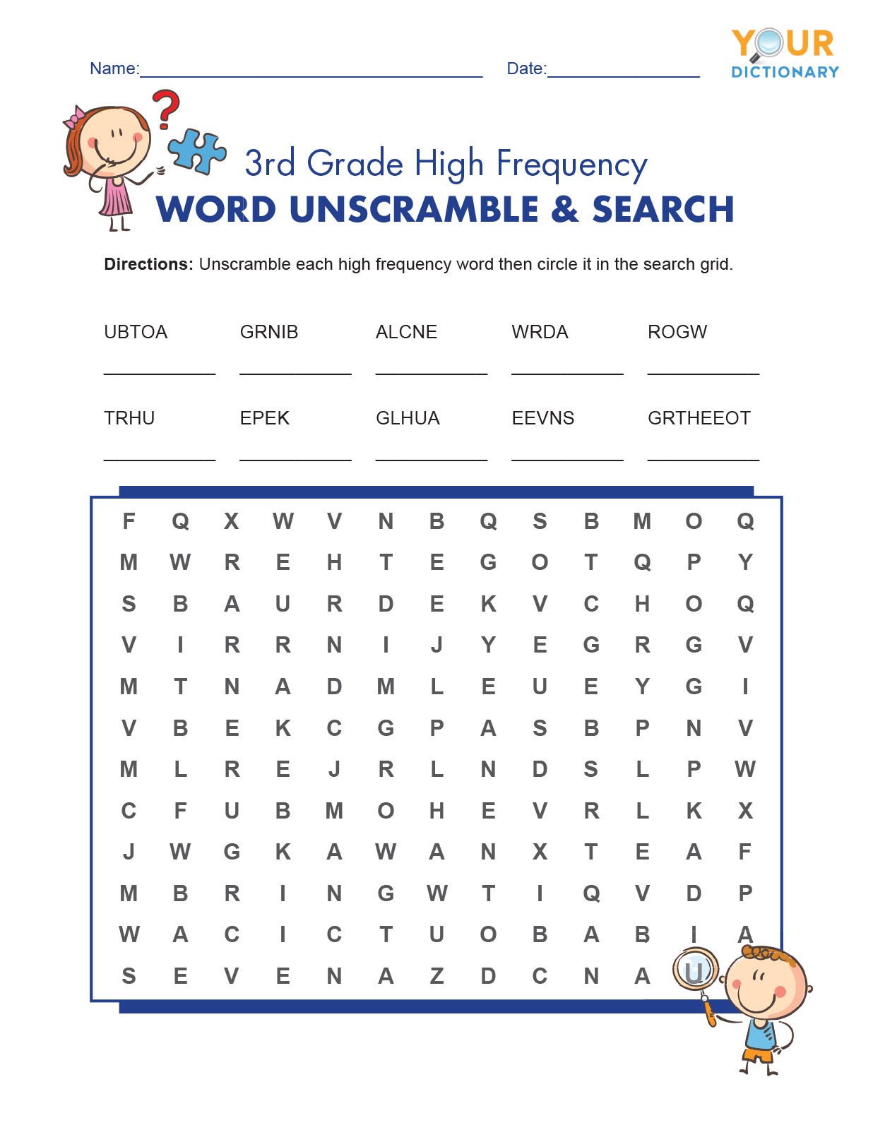 third grade scrambled word search