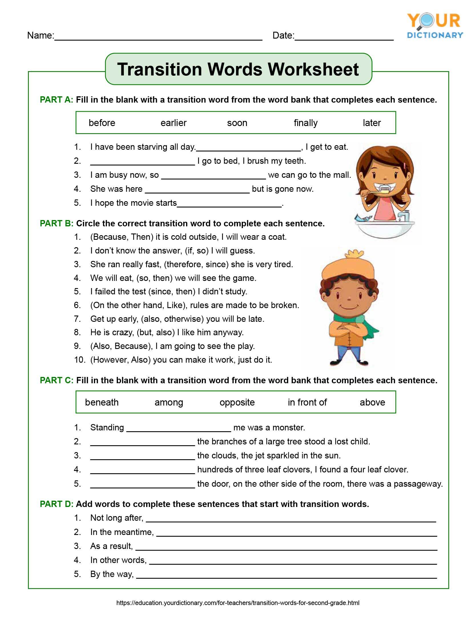Transition Words For 2nd And 3rd Grade Students